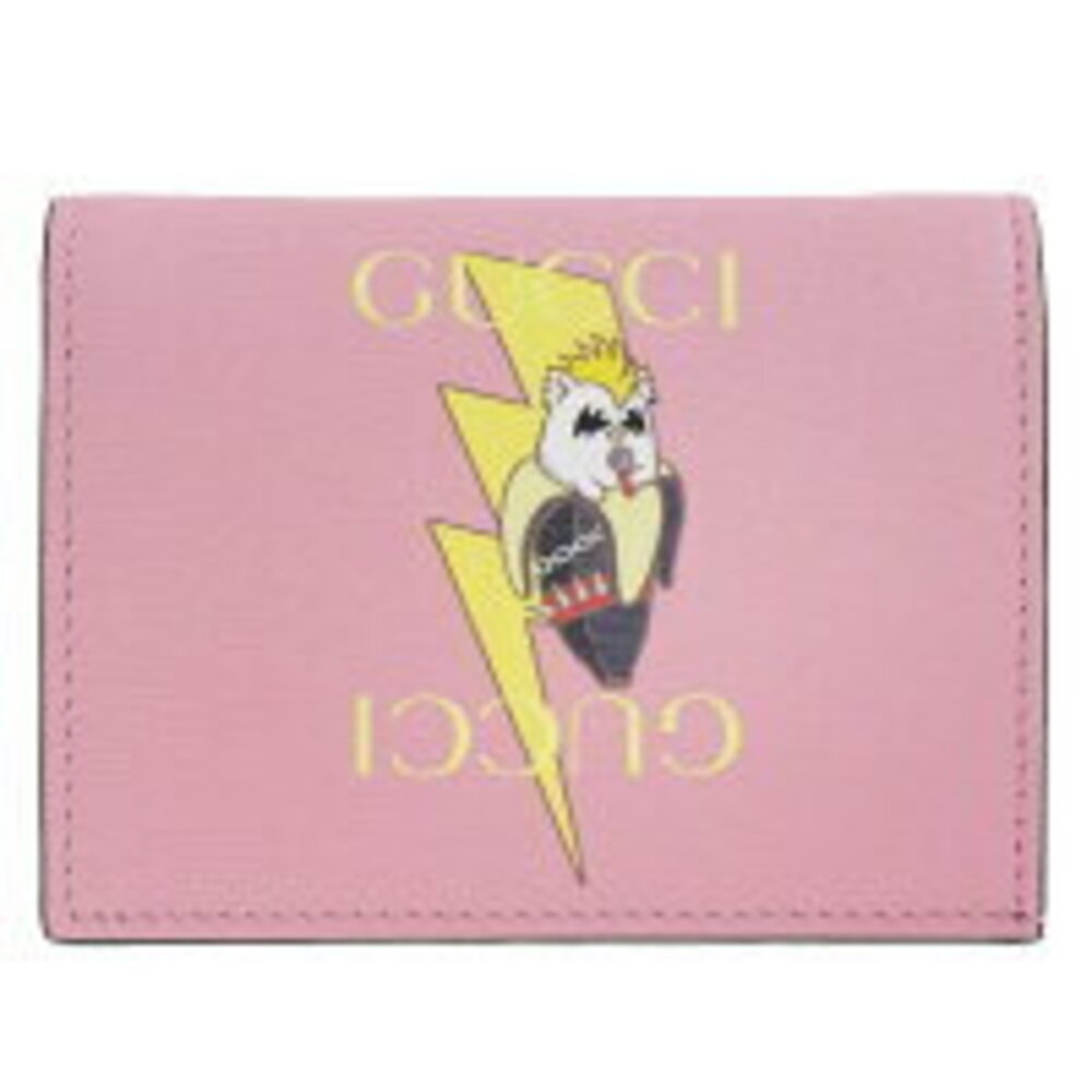 Gucci Compact Wallet Bananya ning Bolt Leather Peach Pink